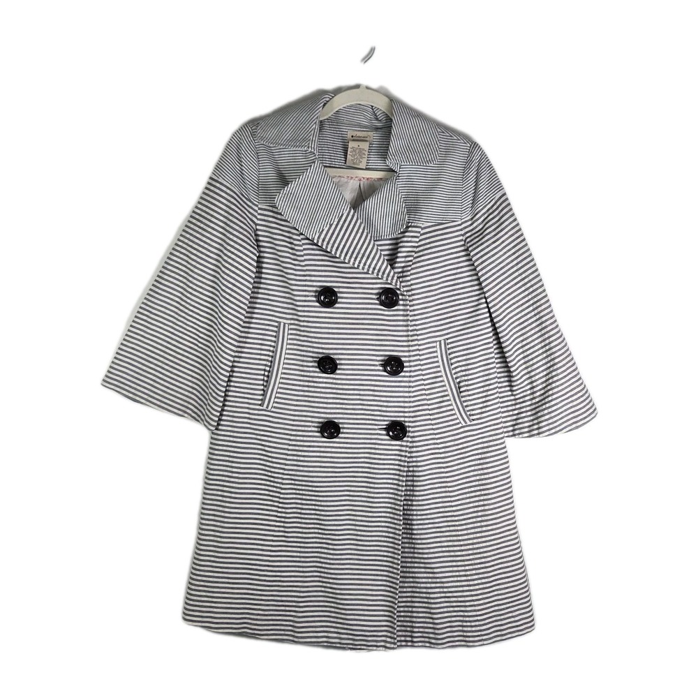 Anthropologie Elevenses Blue Striped Oversize Coat Size Womens Sz 6 Big Buttons